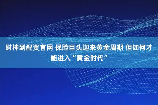 财神到配资官网 保险巨头迎来黄金周期 但如何才能进入“黄金时代”
