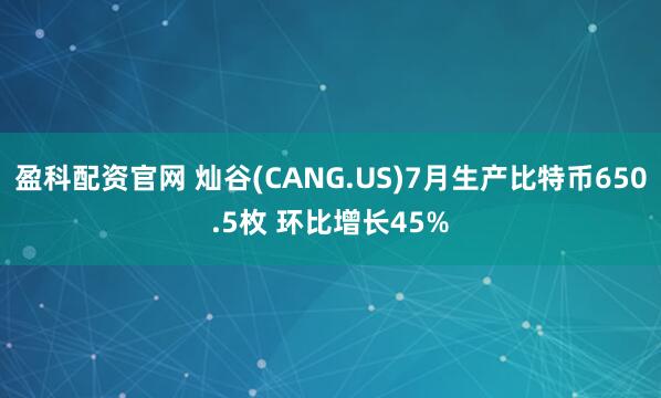 盈科配资官网 灿谷(CANG.US)7月生产比特币650.5枚 环比增长45%