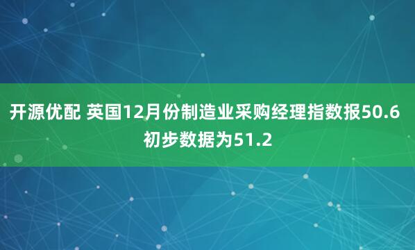 开源优配 英国12月份制造业采购经理指数报50.6 初步数据为51.2